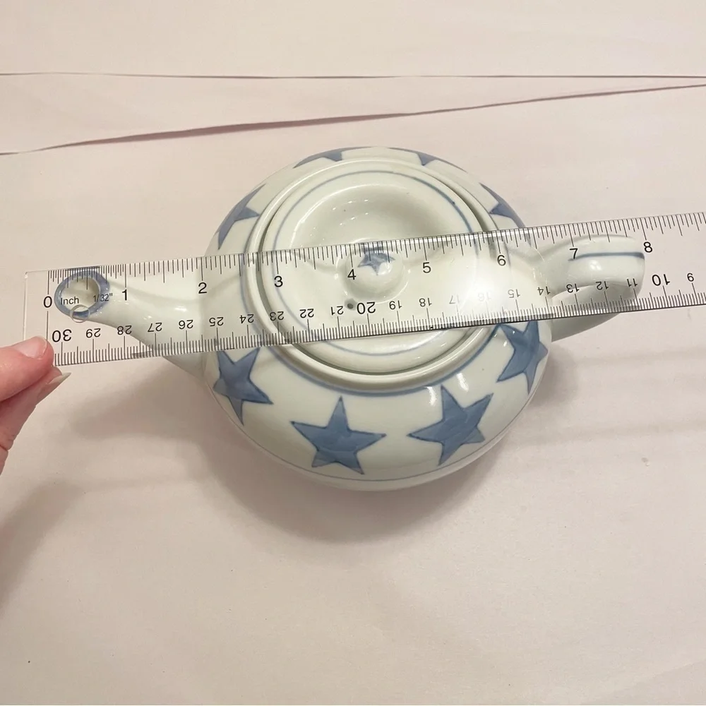 White & Blue Stars Pier 1 Stoneware Teapot